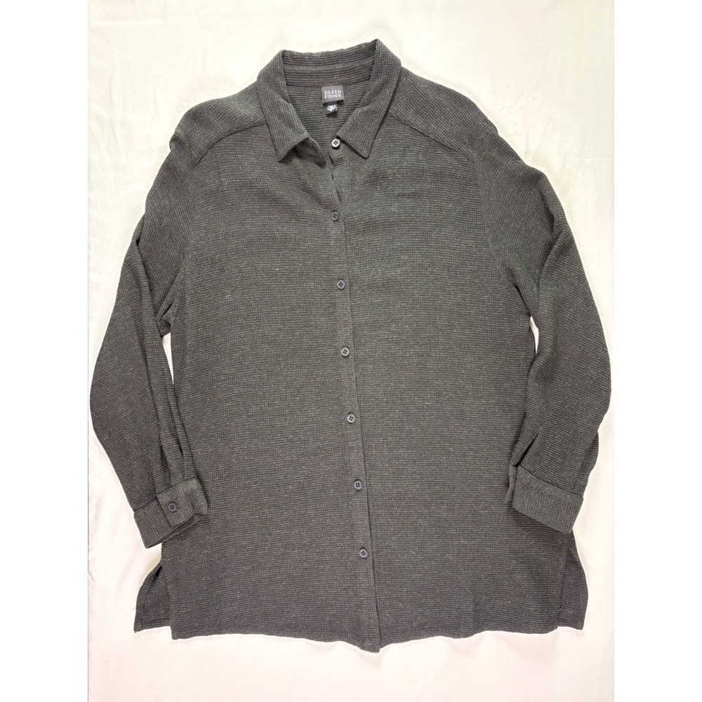 Vintage Eileen Fisher Waffle Button Down Shirt L Wool Blend Lagenlook Capsule - Picture 5 of 7